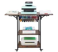 VEVOR Mesa de Prensa de Calor de 3 niveles, Soporte de Máquina de Transferencia de Calor Plegable con Ruedas y Soporte para Rollo de Vinilo, Banco de Trabajo Plegable de Metal Rodante, Marrón