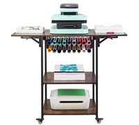 VEVOR Mesa de Prensa de Calor de 3 niveles, Soporte de Máquina de Transferencia de Calor Plegable con Ruedas y Soporte para Rollo de Vinilo, Banco de Trabajo Plegable de Metal Rodante, Marrón