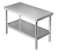 VEVOR Mesa de Preparación de Acero Inoxidable 122 x 61 x 86 cm Carga de 150 kg Mesa de Trabajo de Metal Resistente con Estante Inferior Ajustable para Cocina, Restaurante, Garaje, Patio Trasero