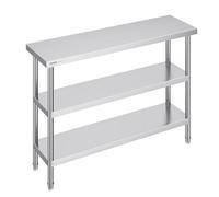 VEVOR Mesa de Preparación de Alimentos 356x1219x864 mm de Acero Inoxidable Con 2 Estantes Inferiores Ajustables para Parrilla, Cocina, Hogar