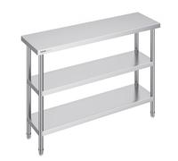 VEVOR Mesa de Preparación de Alimentos 356x1219x864 mm de Acero Inoxidable Con 2 Estantes Inferiores Ajustables para Parrilla, Cocina, Hogar