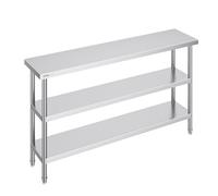 VEVOR Mesa de Preparación de Alimentos 356x1524x864 mm Mesa de Trabajo de Cocina Comercial de Acero Inoxidable con 2 Estantes Inferiores Ajustables Mesa de Preparación para Parrilla, Cocina, Hogar