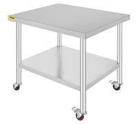 VEVOR Mesa de Preparación de Comida Acero Inoxidable 91,5x76,2x86,4cm Tabla de Cocina Profesional Capacidad de Carga 100 kg Tabla de Trabajo de Cocina Catering Ajustable para Restaurante Escuela