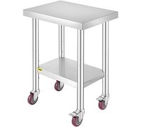 VEVOR Mesa de Preparación de Comida de Acero Inoxidable 61x45,7x86,4cm Tabla de Cocina Profesional Capacidad de Carga 100 kg Tabla de Trabajo de Cocina Catering Ajustable para Restaurante Escuela