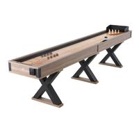 VEVOR Mesa de Tejo para Salas de Juegos Familiares, Juego Combinado de Tejo y Bolos 2 en 1, con Tablero Resistente a Arañazos, Patas en Forma X, 8 Discos, para Mesa, 3485 x 605 x 815 mm, Marrón