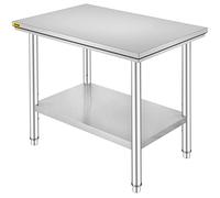 VEVOR Mesa de Trabajo Cocina INOX, Encimera de Trabajo Cocina en 2 Plantas, Mesa de Trabajo de Acero Inoxidable para Preparación de Cocina de Alimentos de Comidas Hoteles Oficinas Hospitales