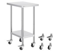 VEVOR Mesa de Trabajo Comercial de Acero Inoxidable Plata 610 x 457 x 954.6 mm, Industrial, Altura Ajustable, 3 Niveles, 4 Ruedas, Cocina, Bar, Restaurante, Garaje, Al Aire Libre