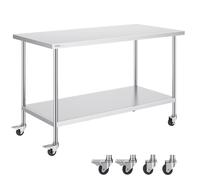 VEVOR Mesa de Trabajo de Acero Inoxidable 1524x762x954,6 mm con 4 Ruedas 3 Niveles de Altura Ajustables Mesa de Trabajo de Preparación de Alimentos Resistente para Cocina Comercial Restaurante