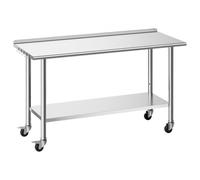 VEVOR Mesa de Trabajo de Acero Inoxidable 2 Niveles, Mesa de Preparación con Ruedas 152,4 x 61 x 89,4 cm, Estante Inferior Ajustable, Protector contra Salpicaduras, para Restaurantes, Bares, Hoteles