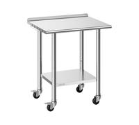 VEVOR Mesa de Trabajo de Acero Inoxidable 2 Niveles, Mesa de Preparación con Ruedas 76,2 x 61 x 89,4 cm, Estante Inferior Ajustable, Protector contra Salpicaduras, para Restaurantes, Bares, Hoteles