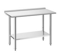 VEVOR Mesa de Trabajo de Acero Inoxidable 2 Niveles, Mesa de Preparación de Alimentos 124,9x61x89,4 cm, Estante Inferior Ajustable, Protector contra Salpicaduras, para Restaurantes, Bares, Hoteles