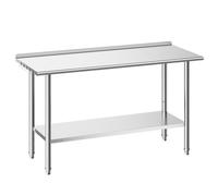VEVOR Mesa de Trabajo de Acero Inoxidable 2 Niveles, Mesa de Preparación de Alimentos 152,4x61x89,4 cm, Estante Inferior Ajustable, Protector contra Salpicaduras, para Restaurantes, Bares, Hoteles