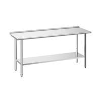 VEVOR Mesa de Trabajo de Acero Inoxidable 2 Niveles, Mesa de Preparación de Alimentos 182,9x61x89,4 cm, Estante Inferior Ajustable, Protector contra Salpicaduras, para Restaurantes, Bares, Hoteles
