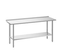 VEVOR Mesa de Trabajo de Acero Inoxidable 2 Niveles, Mesa de Preparación de Alimentos 182,9x61x89,4 cm, Estante Inferior Ajustable, Protector contra Salpicaduras, para Restaurantes, Bares, Hoteles