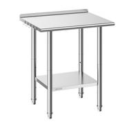 VEVOR Mesa de Trabajo de Acero Inoxidable 2 Niveles, Mesa de Preparación de Alimentos 76,2x61x89,4 cm, Estante Inferior Ajustable, Protector contra Salpicaduras, para Restaurantes, Bares, Hoteles