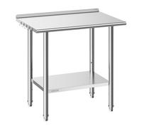 VEVOR Mesa de Trabajo de Acero Inoxidable 2 Niveles, Mesa de Preparación de Alimentos 91,5x61x89,4 cm, Estante Inferior Ajustable, Protector contra Salpicaduras, para Restaurantes, Bares, Hoteles