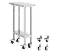 VEVOR Mesa de Trabajo de Acero Inoxidable 610x305x954,6 mm con 4 Ruedas 3 Niveles de Altura Ajustables Mesa de Trabajo de Preparación de Alimentos Resistente para Cocina Comercial Restaurante