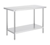 VEVOR Mesa de Trabajo de Acero Inoxidable 61x121,9x86,4 cm Mesa de Preparación de Alimentos Carga 363 kg 3 Niveles de Altura Regulables Unidad de Almacenamiento de Alimentos para Cocina Restaurante