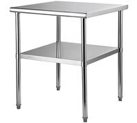 VEVOR Mesa de Trabajo de Acero Inoxidable 76 x 76 x 91 cm Mesa de Preparación de 2 Niveles Carga de 362 kg Mesa de Cocina Estante Ajustable en Altura para Cocina Restaurante Bar Garaje al Aire Libre