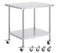 VEVOR Mesa de Trabajo de Acero Inoxidable Mesa de Preparación Comercial 30x36 Pulgadas Con 4 Rodillos