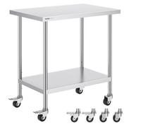 VEVOR Mesa de Trabajo de Acero Inoxidable Mesa de Preparación con 4 Ruedas 3 Niveles de Altura Ajustable Mesa de Trabajo de Preparación de Alimentos para Cocinas Restaurantes Comerciales 91,4x61 cm