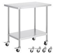 VEVOR Mesa de Trabajo de Acero Inoxidable Mesa de Preparación con 4 Ruedas 3 Niveles de Altura Ajustable Mesa de Trabajo de Preparación de Alimentos para Cocinas Restaurantes Comerciales 91,4x61 cm