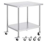 VEVOR Mesa de Trabajo de Acero Inoxidable Mesa de Preparación con 4 Ruedas 3 Niveles de Altura Ajustable Mesa de Trabajo de Preparación de Alimentos para Cocinas Restaurantes Comerciales 762x457mm
