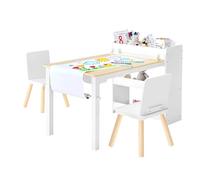VEVOR Mesa Infantil, con 2 Sillas y Armario de 3 Niveles, Conjunto de Mesa de Arte para Leer, Aprender, Dibujar y Escribir, para Guardería, Blanco, 102,5 x 58 x 64 cm, para Niños de 2 a 8 Años