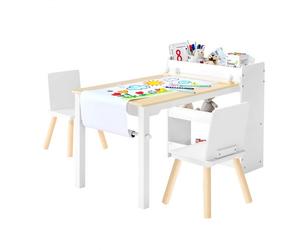 VEVOR Mesa Infantil, con 2 Sillas y Armario de 3 Niveles, Conjunto de Mesa de Arte para Leer, Aprender, Dibujar y Escribir, para Guardería, Blanco, 102,5 x 58 x 64 cm, para Niños de 2 a 8 Años