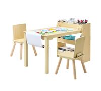 VEVOR Mesa Infantil con 2 Sillas y Armario de 3 Niveles, para Leer, Aprender, Dibujar y Escribir, Conjunto de Asientos Infantiles para Guardería, Mesa/Escritorio de Manualidades, Madera Clara