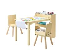 VEVOR Mesa Infantil con 2 Sillas y Armario de 3 Niveles, para Leer, Aprender, Dibujar y Escribir, Conjunto de Asientos Infantiles para Guardería, Mesa/Escritorio de Manualidades, Madera Clara