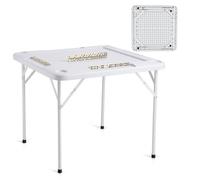 VEVOR Mesa Mahjong, Mesa de Cartas Plegable Cuadrada para 4 Jugadores con 4 Portavasos y 4 Bandejas para Fichas, Mesa de Juego de dominó Portátil con 1 Juego de Dominó, Blanco, 900 x 900 x 740 mm