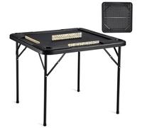 VEVOR Mesa Mahjong, Mesa de Cartas Plegable Cuadrada para 4 Jugadores con 4 Portavasos y 4 Bandejas para Chips, Mesa de Juego de Dominó Portátil con 1 Juego de Dominó, 900 x 900 x 740 mm, Negro