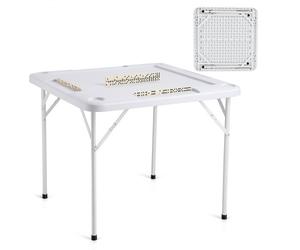 VEVOR Mesa Mahjong, Mesa de Cartas Plegable Cuadrada para 4 Jugadores con 4 Portavasos y 4 Bandejas para Fichas, Mesa de Juego de dominó Portátil con 1 Juego de Dominó, Blanco, 900 x 900 x 740 mm