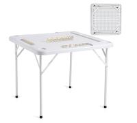 VEVOR Mesa Mahjong Plegable Cuadrada Para 4 Jugadores Con Portavasos y Bandejas Para Fichas, de Juego de Dominó Portátil, Blanco, 900 x 900 x 740 mm