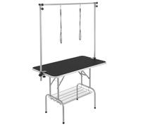 VEVOR Mesa Plegable de Aseo para Mascotas 1137,9x609,6 mm Mesa de Aseo para Perros Carga de 149,7 kg Mesa de Peluquería para Perros de Acero Inoxidable con 2 Pinzas 2 Cuerdas Cesta de Almacenamiento