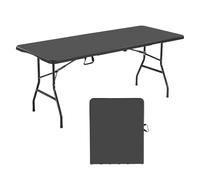 VEVOR Mesa Plegable de Buffet Portátil Multiusos de 180 cm, Mesa Rectangular de Plástico para 4-6 Personas con Asa Integrada, para Fiestas, Picnics y Camping, Color Negro, 1800 x 740 x 740 mm