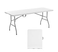 VEVOR Mesa Plegable de Buffet Portátil Multiusos de 180 cm, Rectangular, de Plástico, a 4-6 Personas con Asa Integrada, para Fiestas, Picnics y Camping, Blanco, 1800 x 700 x 730 mm, Carga 150 kg