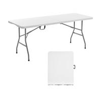 VEVOR Mesa Plegable de Buffet Portátil Multiusos de 180 cm, Rectangular, de Plástico, a 4-6 Personas con Asa Integrada, para Fiestas, Picnics y Camping, Blanco, 1800 x 700 x 730 mm, Carga 150 kg