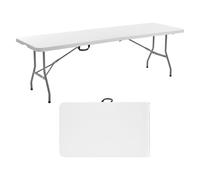 VEVOR Mesa Plegable de Buffet Portátil Multiusos de 244 cm, Mesa Rectangular de Plástico para 6-8 Personas con Asa Integrada, para Fiestas, Pícnic y Camping, Color Blanco, 2440 x 750 x 740 mm