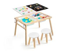 VEVOR Mesa Sensorial Infantil, Mesa de Madera de Actividades para Niños, con 2 Taburetes Tablero de Doble Cara y Cajas de Almacenamiento, Patas Antideslizantes, Multifuncional para Juegos Exploración