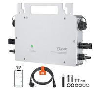 VEVOR Micro inversor solar Conexión a red 800W Microinversor solar IP67 Aleación de aluminio impermeable Voltaje CC 18-50V con antena WiFi APP Cable de alimentación para sistemas de paneles solares