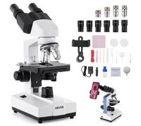VEVOR Microscopio Compuesto con Aumento de 40-5000X Kit de Microscopio Binocular Cuerpo de Aleación de Aluminio 2 Juegos de Oculares, Luz LED, Soporte para Teléfono, para Estudiantes, Laboratorio