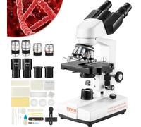 VEVOR Microscopio Compuesto Binocular, Aumento de 40X-2500X, microscopio Binocular para Adultos con iluminación LED, Incluye Soporte para teléfono y Diapositivas de microscopio para Estudiantes y