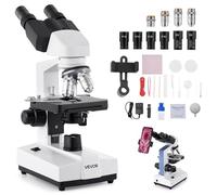 VEVOR Microscopio Compuesto con Aumento de 40-5000X Kit de Microscopio Binocular Cuerpo de Aleación de Aluminio 2 Juegos de Oculares, Luz LED, Soporte para Teléfono, para Estudiantes, Laboratorio
