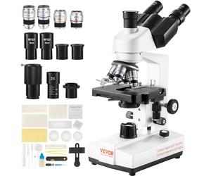 VEVOR Microscopio Compuesto Trinocular Microscopio Biológico 40X-5000X Enfoque Fino y Grueso de Precisión con Interfaz de Etapa 2 Capas para Computadora o Monitor Externo Investigación Educativa