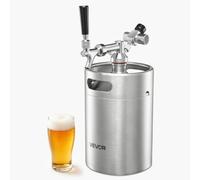 VEVOR Mini Barril Dispensador de Cerveza de 5 L de Acero Inoxidable 304, Con Regulador de CO₂ y Grifo de Cierre Automático, Compatible con Cartuchos de CO₂ de 16 g (No Incluido), Para Fiesta, Hogar