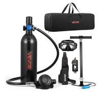 VEVOR Mini Botella de Buceo de 1 L, Juego de Tanque de Buceo Portátil, Capacidad de 15 a 20 Minutos, Gafas de Snorkel Adaptador Bomba Manual Mochila y Bolsa de Transporte, para Viajes Bucear Rescate