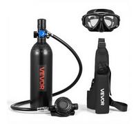 VEVOR Mini Botella de Buceo de 1 L, Juego de Tanque de Buceo Portátil con Gafas de Snorkel y Bolsa, Tiempo de Inmersión de 15 a 20 Minutos, Cilindro de Oxígeno Recargable, para Viajes Bucear Rescate