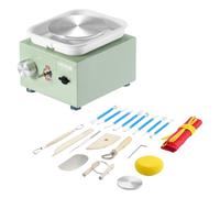 VEVOR Mini Torno de Alfarero Velocidad Regulable 0-320 RPM Torno de Alfarero con Lavabo Extraíble 2 Platos Giratorios de 6,5 cm y 10 cm 18 Accesorios para Manualidades Bricolaje en Hogar, Verde